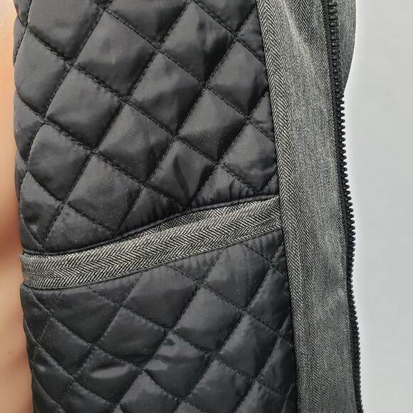 Guess Gunner Jacket Military Style Pea Coat Quilted Lined Gray Herringbone Men L - Picture 8 of 13